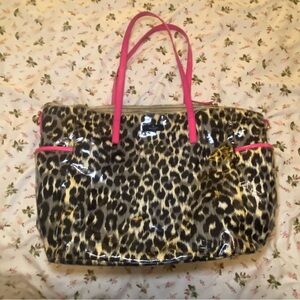Leopard Print Tote Bag with Pink Accents